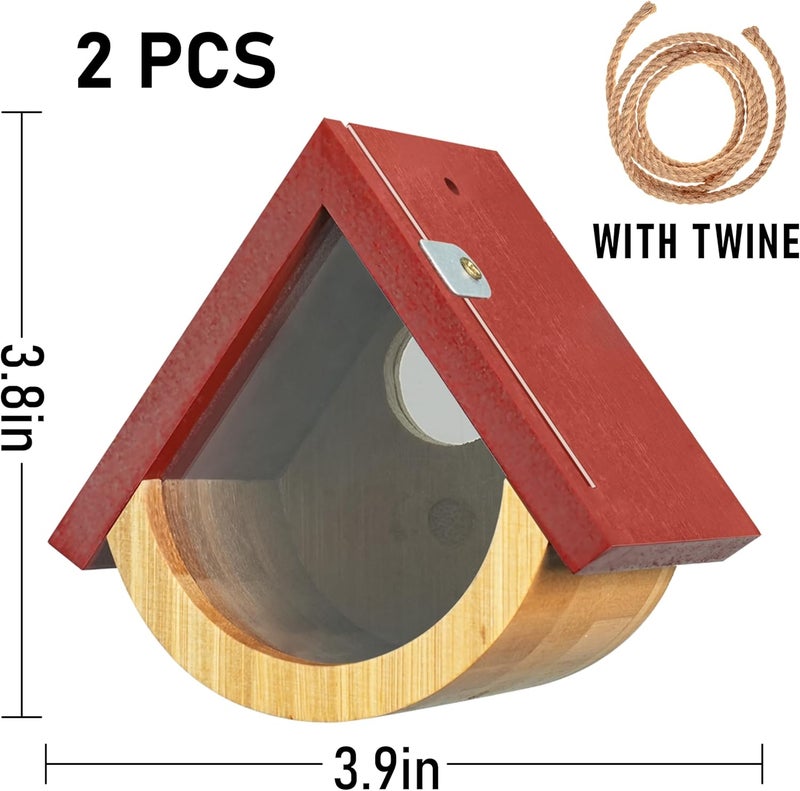 DFANG 2 Pack Hummingbird House, Window View Wooden Bird Houses for Outside Hummingbird Houses for Nesting, Hanging Chickadee House for Indoor Outdoor with Hemp Ropes - Image 5